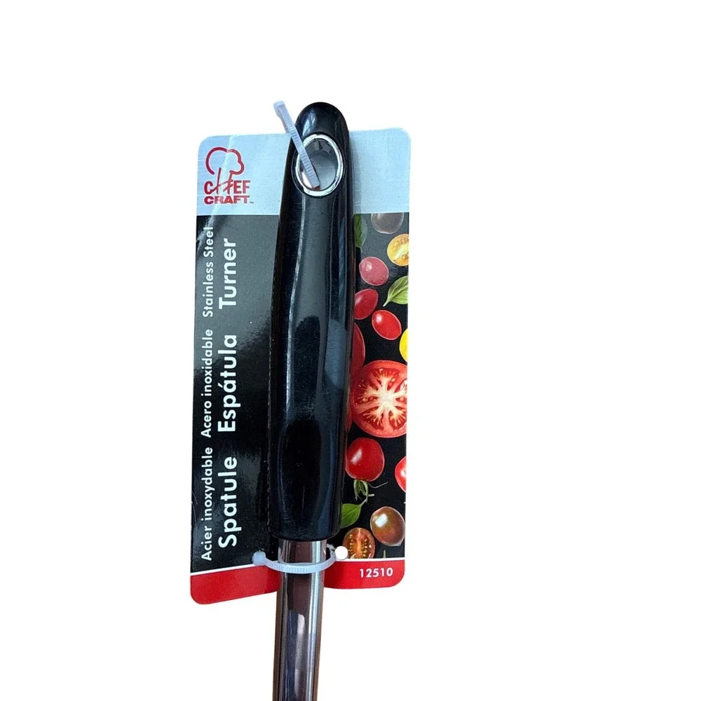 Chef Craft Stainless Steel Slotted Turner Spatula Black Handle 12510 NEW